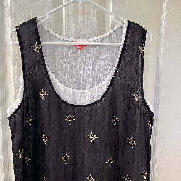 Yaza Double Gauze Layered Dress Lagenlook Black White Gold Women's Size L/XL - Picture 2 of 16